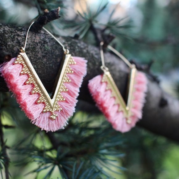 Anthropologie Fringe Tassels Hoop Earrings - Picture 7 of 14